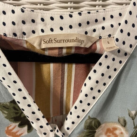 Soft Surroundings Montage Blouse Women's Size Large Blue Floral Polka Dots - Picture 4 of 10